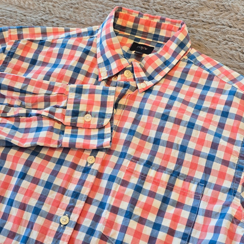 J.Crew Mens Gingham Check Button Down Shirt Pink Blue Cotton M Style 06394 SP16‎